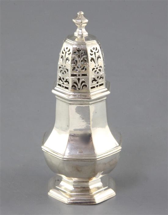 A George I silver octagonal baluster caster, 4.5 oz.